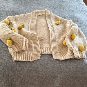 Anthropologie Cream Cardigan with Yellow Accents
